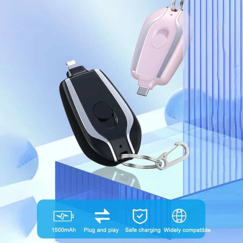 Keychain Charger 1500mAh Ultra-Compact Mini Battery Pack Fast Charging Backup Power Bank